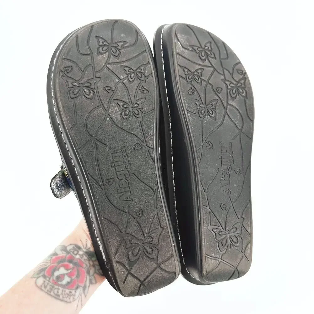 Alegria Womens Valentina Leather Sandal Size 38/US 8 Metallic Rainbow Comfort‎